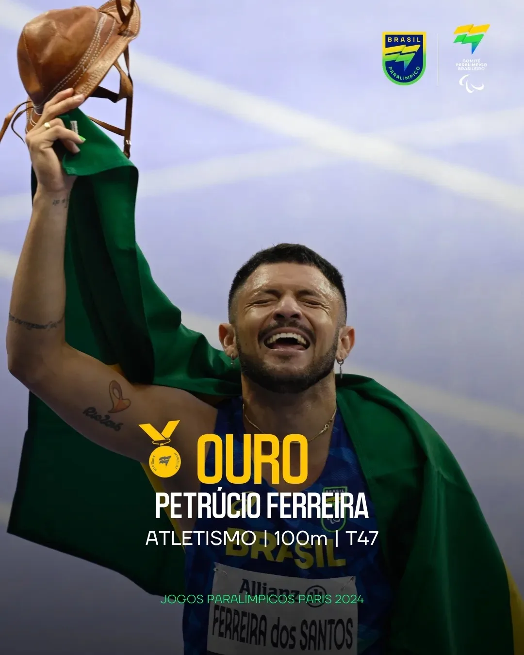 Petrúcio se torna tri paralímpico nos 100m; Ricardo Mendonça também é ouro