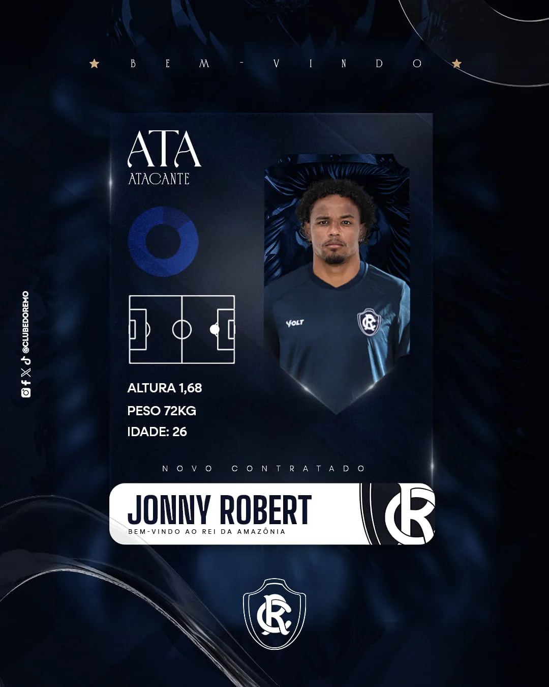 Contratado e inscrito semana passada, no prazo final para novos reforços na Série C, o atacante Jonny Robert foi anunciado apenas ontem