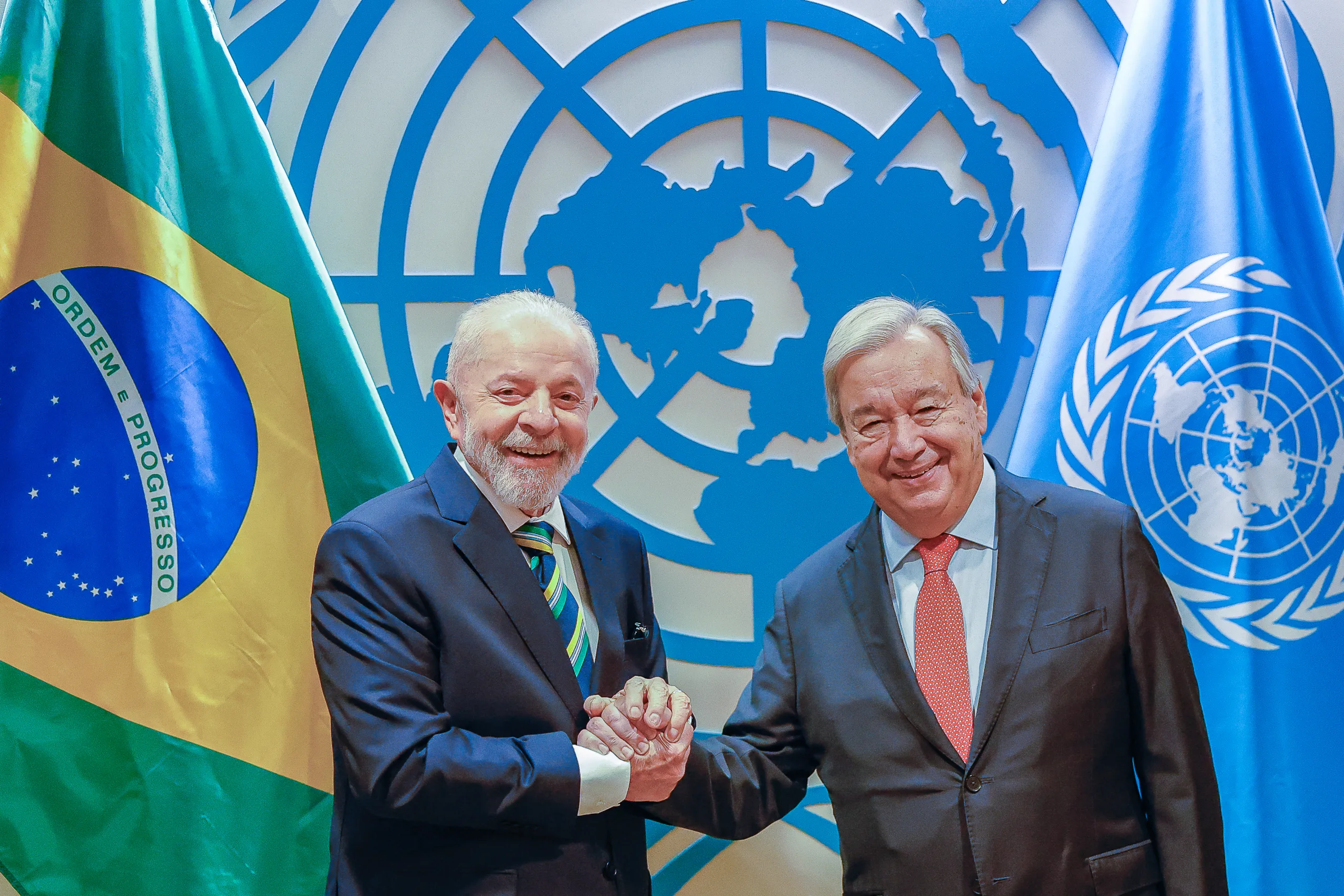 Presidente da República, Luiz Inácio Lula da Silva, durante encontro com o Secretário-Geral das Nações Unidas, António Guterres, na Sede das Nações Unidas (ONU). Nova York - Estados Unidos.

Foto: Ricardo Stuckert / PR