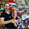 Belém, Pará, Brasil. Cidade.  Helena Pereira, 37, missionária da Comunidade Shalom com seu filho. Círio 2024. Vamos falar com as pessoas nas proximidades a Basílica de Nazaré sobre a relação delas, como devotas ou não, de Nossa Senhora de Nazaré fora do período do Círio.  Foto: Irene Almeida/Diário do Pará.