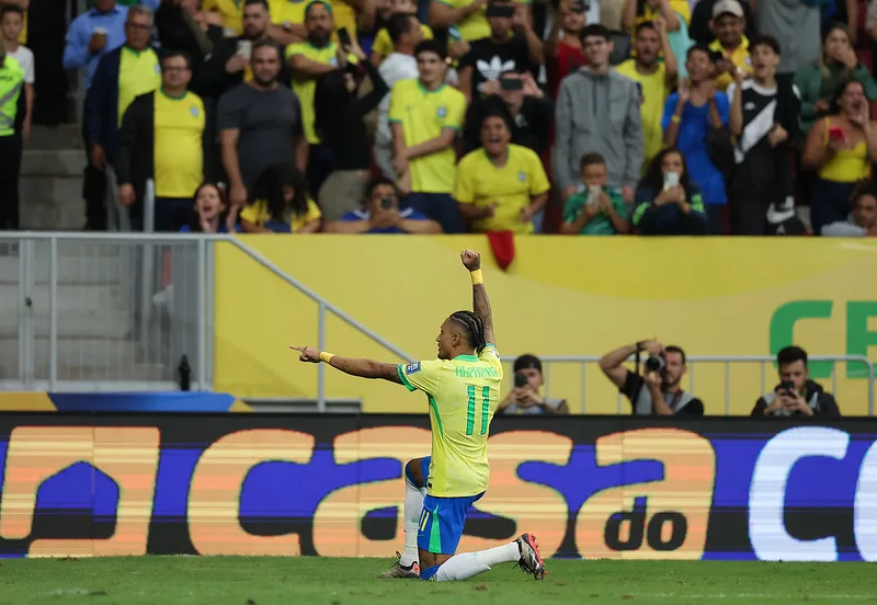 Os gols foram de Raphinha, em duas cobranças de pênalti certeiras, Andreas Pereira e Luiz Henrique. Foto: Rafael Ribeiro/CBF

