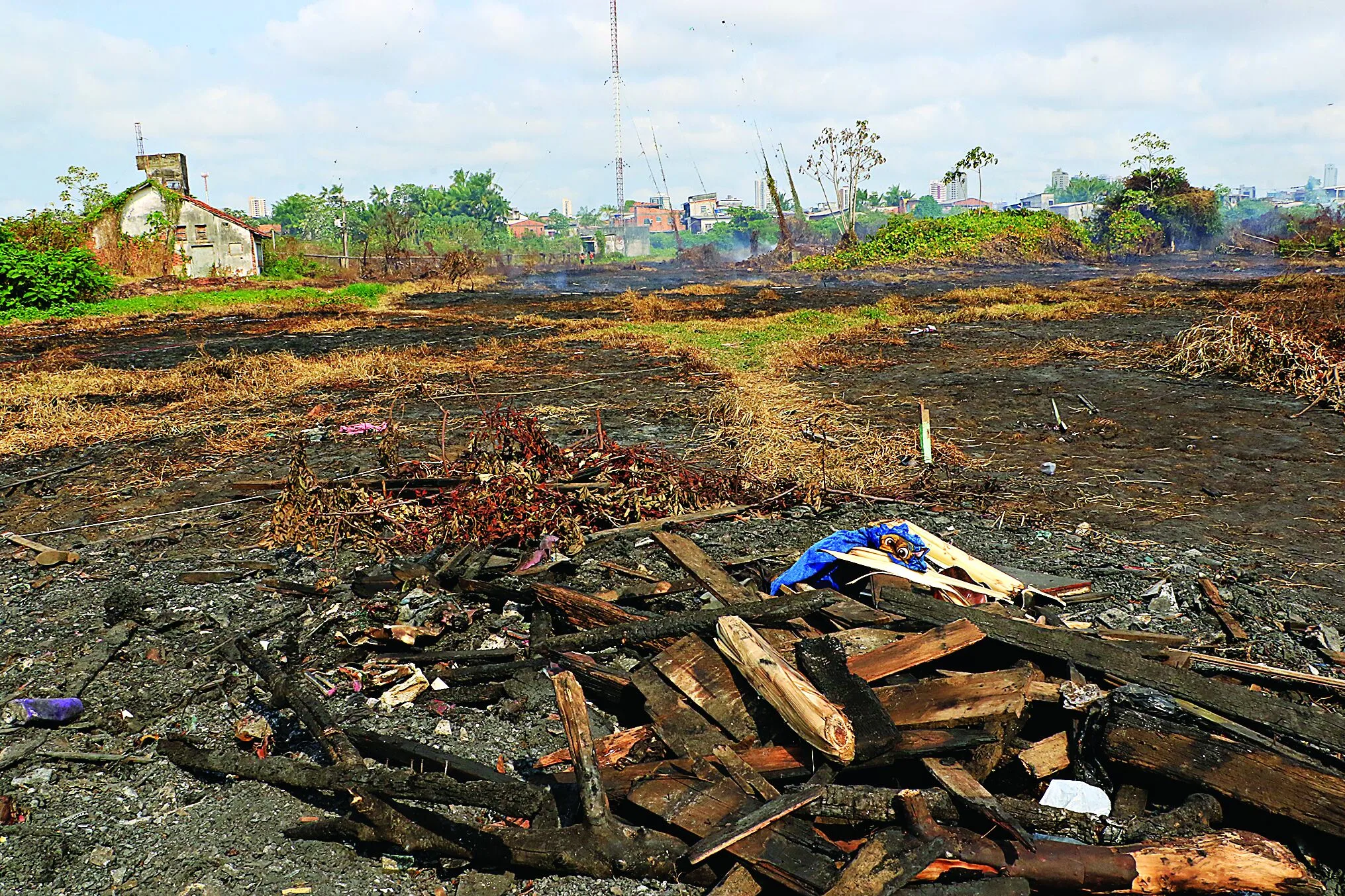 Belém,Pará, Brasil, Caderno cidade-   De acordo com moradores da passagem Bom Sossego no bairro da Côndor, no domingo um morador de rua fez uma queima de fio de cobre numa área de matos não habitada, so que o fogo se alastrou dominando toda área chegando a destruir uma residência.
13/11/2024
Foto celso Rodrigues/ Diário do Pará.