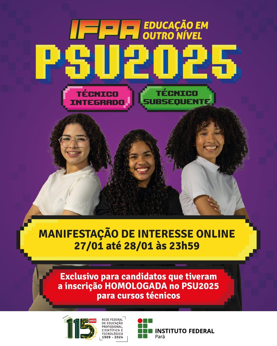 O Instituto Federal do Pará (IFPA) está convocando para a Manifestação de Interesse em vagas remanescentes do PSU 2025.