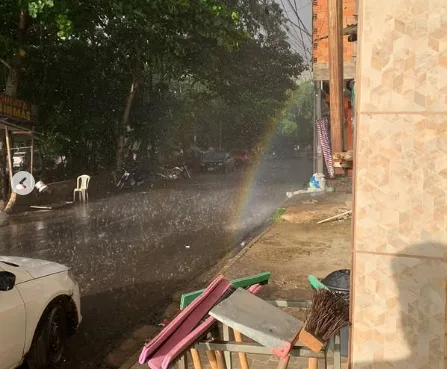 Vídeo viral mostra arco-íris durante chuva intensa em Belém. Descubra o que é esse fenômeno óptico e como ele se forma.