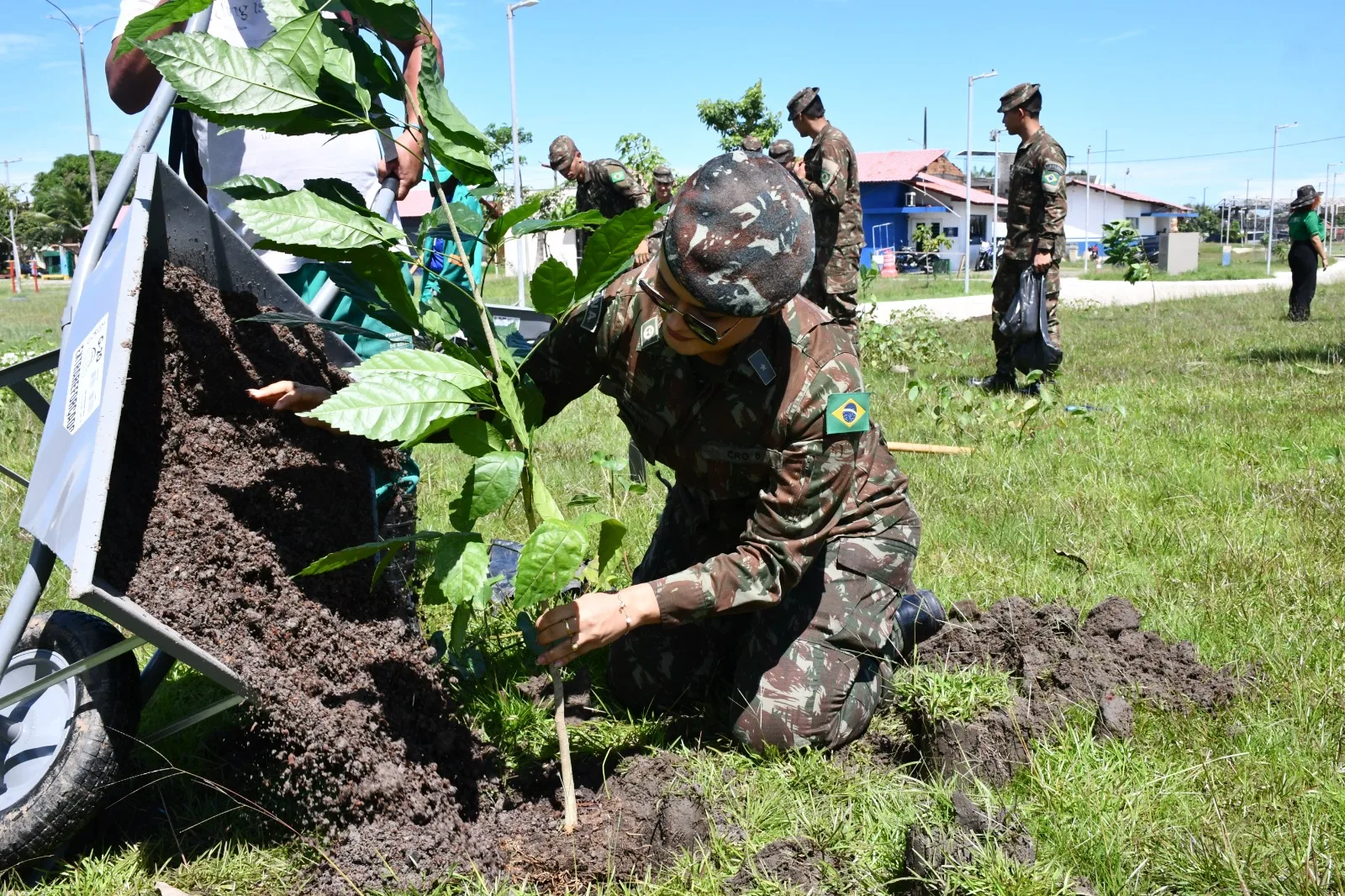 Na manhã desta sexta-feira (14), militares do Comando Militar do Norte (CMN) realizaram a plantação de 150 mudas de árvores nativas da Amazônia no Elevado Daniel Berg, em Belém.