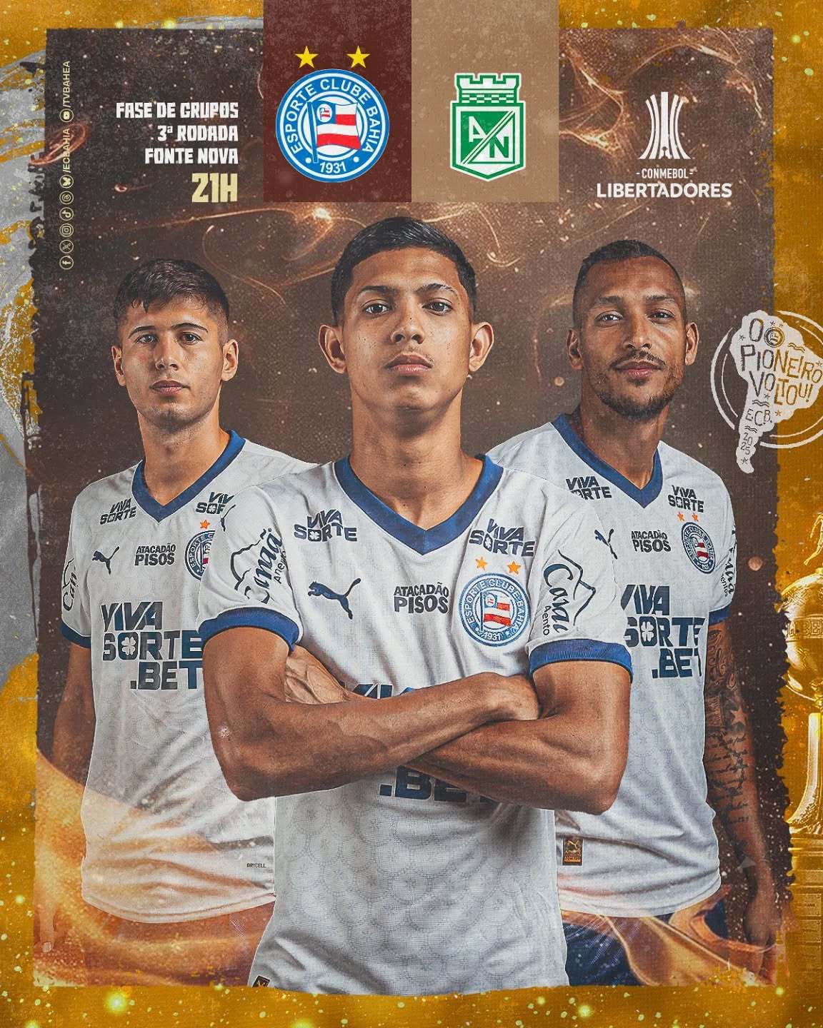 O Bahia entra em campo nesta quinta-feira (24) para encarar o Atlético Nacional, da Colômbia, em confronto válido pela Libertadores.