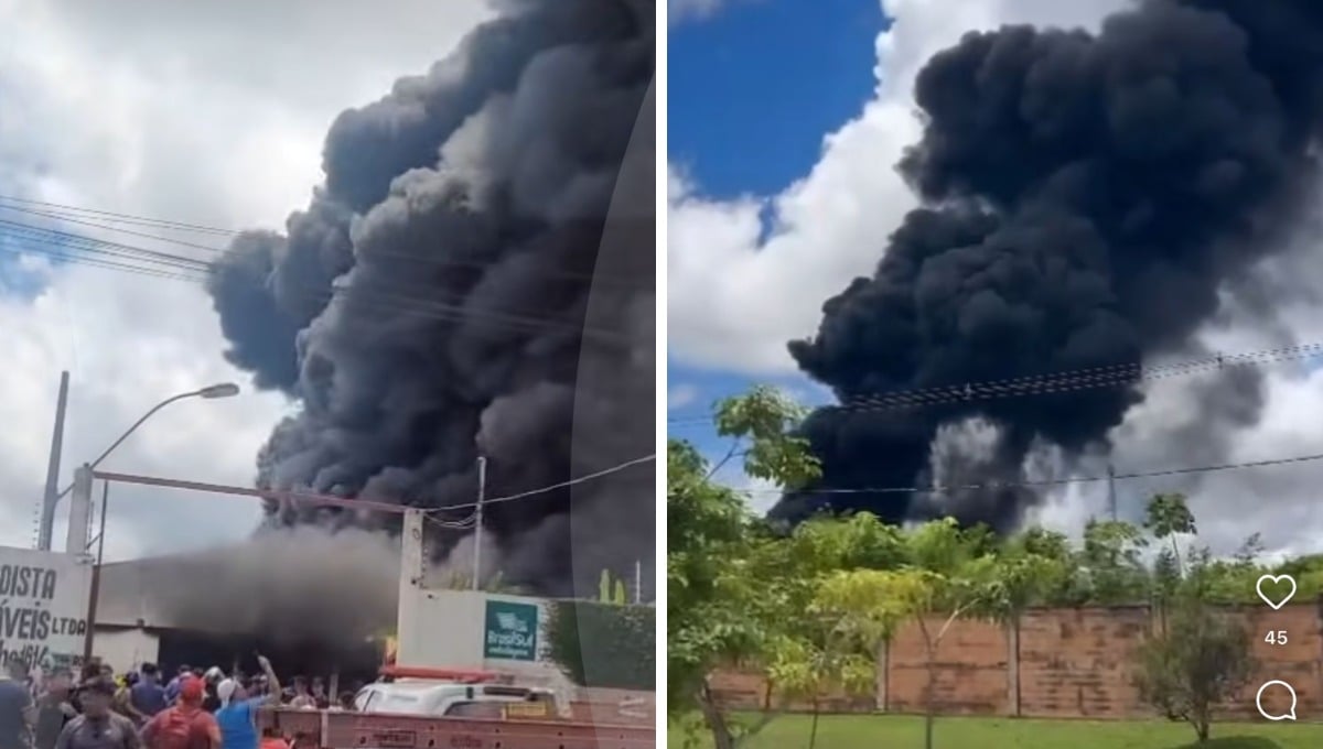 Um incêndio de grandes proporções está ocorrendo desde o início da tarde desta quarta-feira, 2, no distrito de Outeiro, em Belém