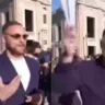 Durante a cobertura da GloboNews, a repórter entrevistava fiéis e turistas quando encontrou Luís, um brasileiro empolgado com o momento e bem equipado: ele segurava dois leques