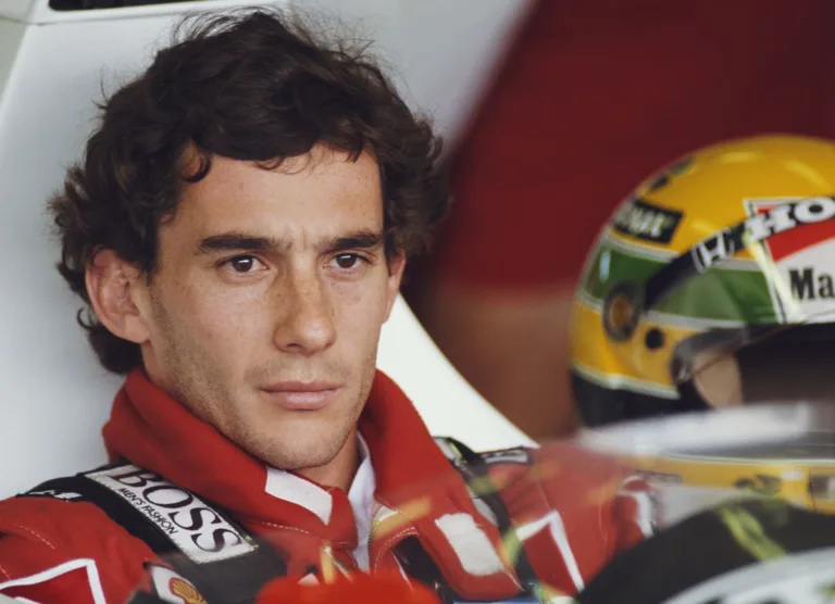 Portrait of Ayrton Senna of Brazil as he sits aboard the #1 Honda Marlboro McLaren McLaren MP4/5 Honda V10 during practice for the Hungarian Grand Prix on 12 August 1989 at the Hungaroring Circuit, Budapest, Hungary. (Photo by Pascal Rondeau/Getty Images)