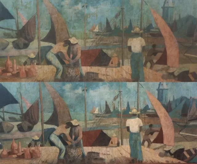 Imagens da obra antes (acima) e depois (abaixo) da restauração - Crédito: Divulgação/Mabe