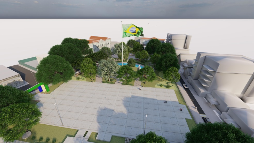 A nova Praça da Bandeira terá aproximadamente 10 mil metros quadrados e será completamente requalificada.