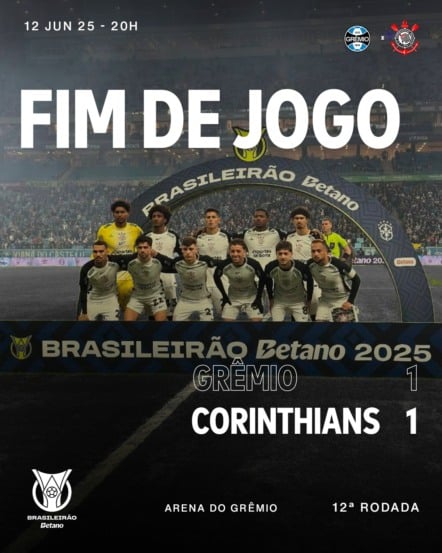 Grêmio e Corinthians podiam ter feito mais, mas ficaram no empate por 1 a 1, na Arena do Grêmio, na noite desta quinta-feira (12).