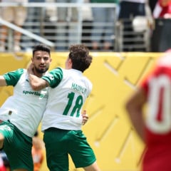 O jogador Flaco López, da SE Palmeiras, comemora seu gol contra a equipe do Al Ahly SC, durante partida válida pela fase de grupos, da Copa do Mundo de Clubes da FIFA, no Metlife Stadium. (Foto: Cesar Greco/Palmeiras/by Canon)