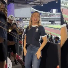 Convidada VIP em um camarote de uma empresa local, Sheila Mello acompanhou a partida e não passou despercebida.