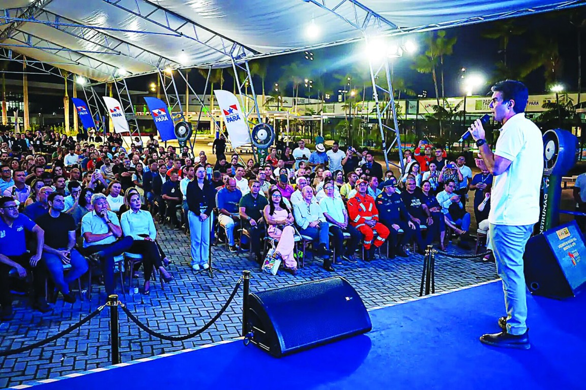 O governador Helder Barbalho e a vice-governadora Hana Ghassan (abaixo) durante o lançamento do Pavilhão Pará, no Parque da Cidade