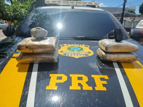 Durante fiscalização, foi encontrada uma mochila com 04 tabletes de substância análoga a maconha (skunk), que totalizou 4 kg de skunk. Foto: Divulgação