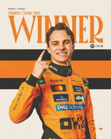 A McLaren dominou o GP da Espanha, realizado neste domingo (1º), no circuito da Catalunha. O australiano Oscar Piastri triunfou
