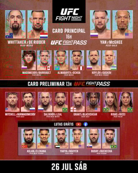 UFC 26/07: onde assistir ao vivo, horário e card completo com brasileiros no octógono