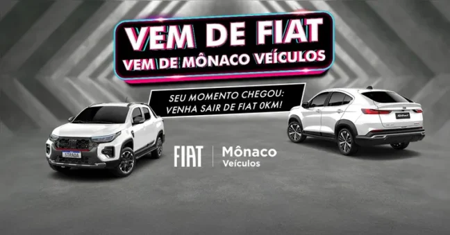 Aproveite a campanha da Mônaco Veículos com bônus de até R$ 25 mil e preços promocionais em modelos Fiat até 31 de julho. Confira!
