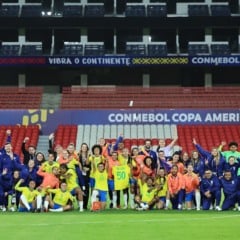 Delegação festeja a classificação para a 10ª final de Copa América Créditos: Lívia Villas Boas / CBF