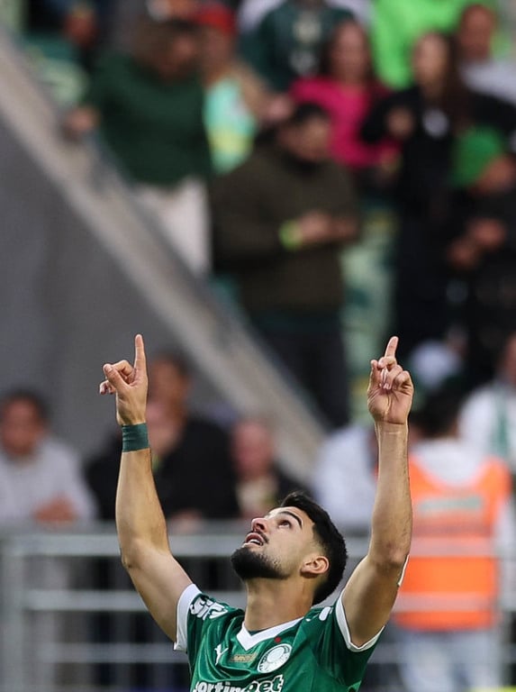O jogador Flaco López, da SE Palmeiras, comemora seu gol contra a equipe do Ceará SC, durante partida válida pela décima nona rodada, do Campeonato Brasileiro, Série A, na arena Allianz Parque. (Foto: Cesar Greco/Palmeiras/by Canon)