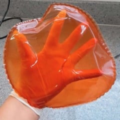 1 a 3 Processo de reaproveitamento de resíduos da pesca 4 Uso dos filmes biodegradáveis em frutas 5 e 6 Criação das embalagens FOTOs: Acervo da Pesquisa