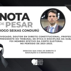 O Tribunal Regional Eleitoral (TRE) do Pará emitiu nesta segunda, 25, nota de pesar pela morte do ex-juiz Diogo Seixas Condurú, ocorrida no último domingo, 24, em Belém, aos 42 anos. A Corte destacou a trajetória do magistrado e reafirmou solidariedade aos familiares, amigos e colegas, ressaltando o compromisso em manter viva sua memória e legado. Condurú atuou no TRE-PA como juiz substituto em 2020 e juiz titular entre 2021 e 2023, além de exercer o cargo de vice-diretor da Escola Judiciária Eleitoral. Em 2023, presidiu o Tribunal de Ética e Disciplina da Ordem dos Advogados do Brasil – Seção Pará (OAB-PA) e foi membro da Comissão Nacional de Estudos Constitucionais do Conselho Federal da OAB. Bacharel em Direito pelo Centro Universitário do Pará (Cesupa), mestre pela Universidade Federal do Pará (UFPA) e doutorando em Direito Constitucional pelo Instituto Brasileiro de Ensino, Desenvolvimento e Pesquisa (IDP), Condurú também foi professor em instituições como a Escola Superior da Magistratura do Pará (ESM) e o próprio Cesupa. Ele foi ainda o primeiro advogado paraense eleito, em 2023, para compor a lista tríplice do Tribunal Regional Federal da 1ª Região, após ter alcançado o primeiro lugar na lista sêxtupla. O advogado e juiz deixa a esposa, Thais, e dois filhos pequenos, Pedro e Eva. O velório ocorre desde as 7h desta segunda-feira, 25, no Recanto da Saudade, em Belém, e o sepultamento está marcado para as 14h, no mesmo local. A OAB-PA, a Subseção Santarém da Ordem, o senador Beto Faro (PT-PA) e juristas como o advogado Ophir Cavalcante Júnior manifestaram pesar pela perda, destacando a relevância de Condurú para o Direito no Pará.