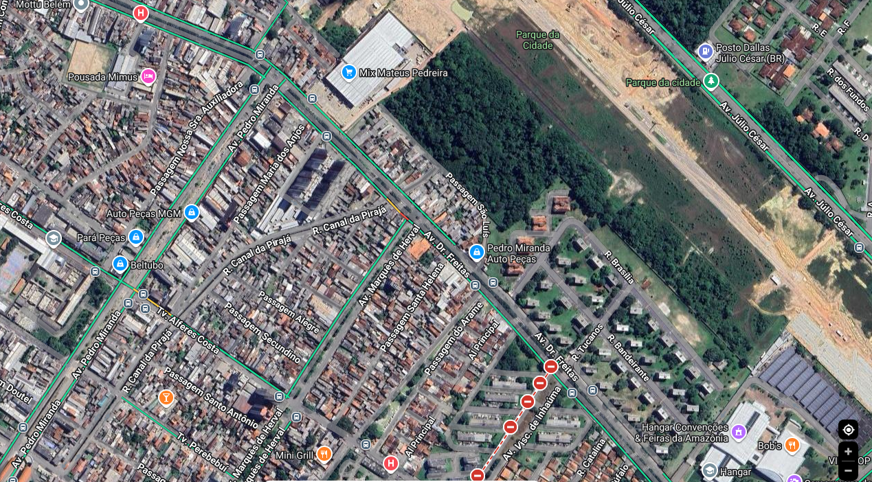 Trecho da avenida Dr. Freitas, entre as avenidas Visconde de Inhaúma e Pedro Miranda. Foto: Google Maps