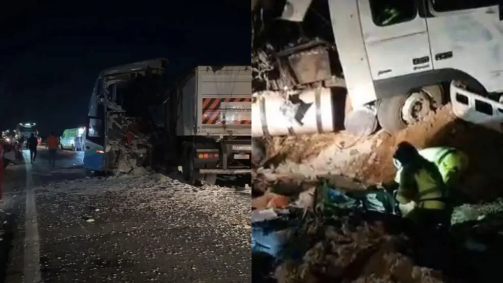 Uma batida envolvendo um ônibus interestadual e uma carreta resultou na morte de 11 pessoas na noite de sexta-feira (8), na BR-163.