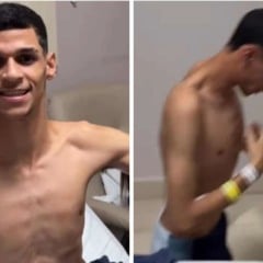 Luva de Pedreiro deixa hospital e se ajoelha em agradecimento
