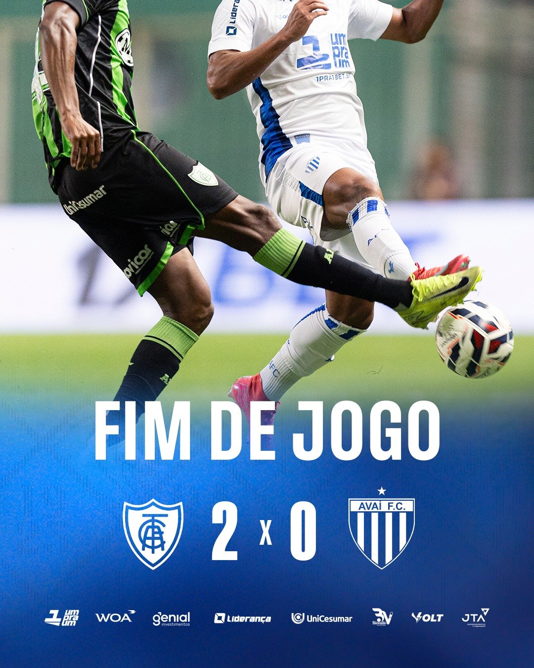 O América-MG venceu o Avaí por 2 a 0 nesta terça-feira (2), na Arena Independência, em Belo Horizonte, pela 24ª rodada da Série B do Campeonato Brasileiro.