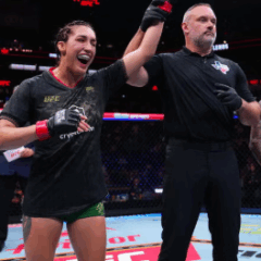 Tatiana Suarez venceu Amanda Lemos no card preliminar do Noche UFC. (Foto por Cooper Neill/Zuffa LLC).