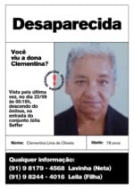Idosa de 78 anos está desaparecida em Ananindeua; família busca informações