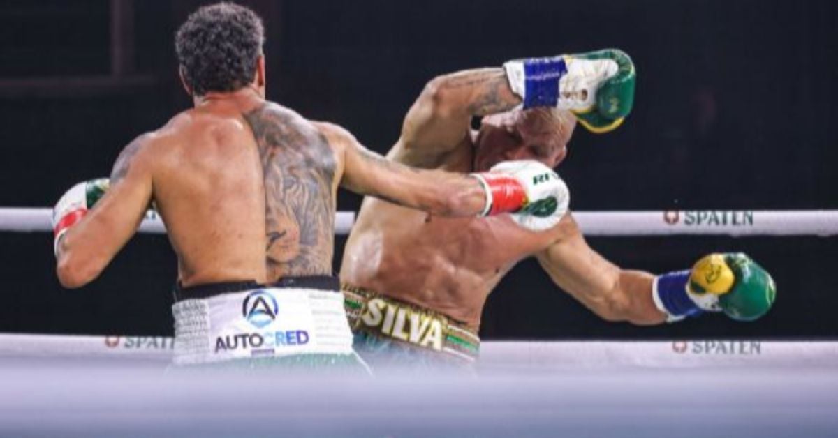 A disputa foi encerrada no quarto round, após o árbitro aplicar penalizações a Wanderlei — conhecido por sua trajetória no MMA — por tentar desferir golpes ilegais com a cabeça e os joelhos. Foto: Spaten Fight Night