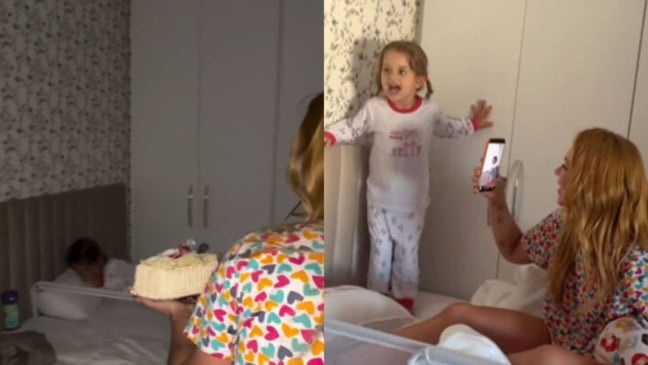 Virginia surpreendeu a pequena com um bolo na cama na manhã desta quarta-feira (22). Foto: Reprodução / Instagram