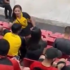 Mulher confronta marido com outra na arquibancada da Ilha do Retiro. Foto: Reprodução