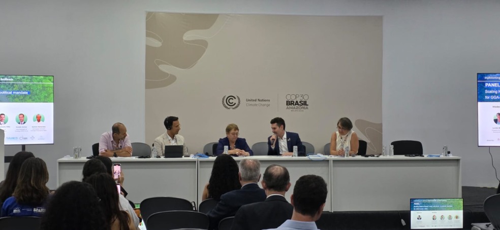 Jader Filho participa do Painel 1 da programação “Global South NbS-Led Water Resilience”, na Blue Zone da COP30.
Foto: Carol Menezes