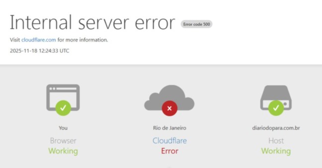 O serviço de distribuição de conteúdo em nuvem Cloudflare registra instabilidade nesta terça-feira (18).