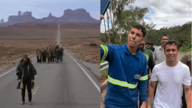 No cinema, a corrida sem explicação virou mito; na política, a caminhada ganha roteiro, discurso e plateia. Fotos: Reprodução