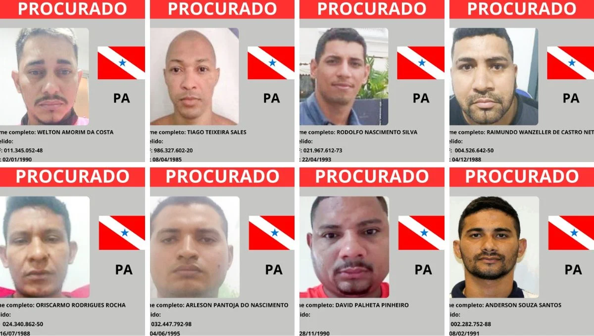 Lista atualizada revela os 8 criminosos mais temidos do Pará; confira os nomes