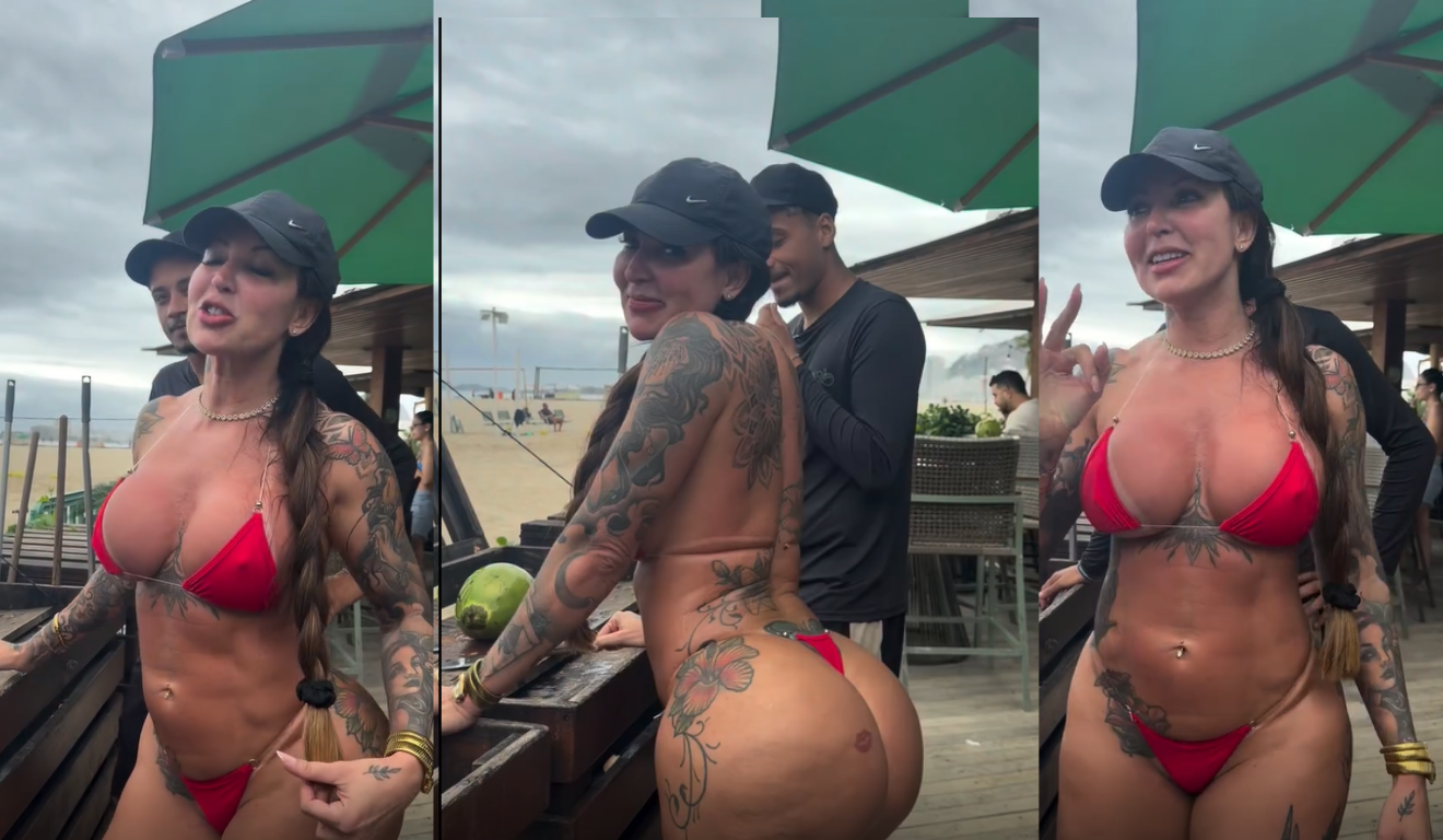 Elisa Sanches vira vendedora de coco em Copacabana e fala em abandonar “pornô”; vídeo
