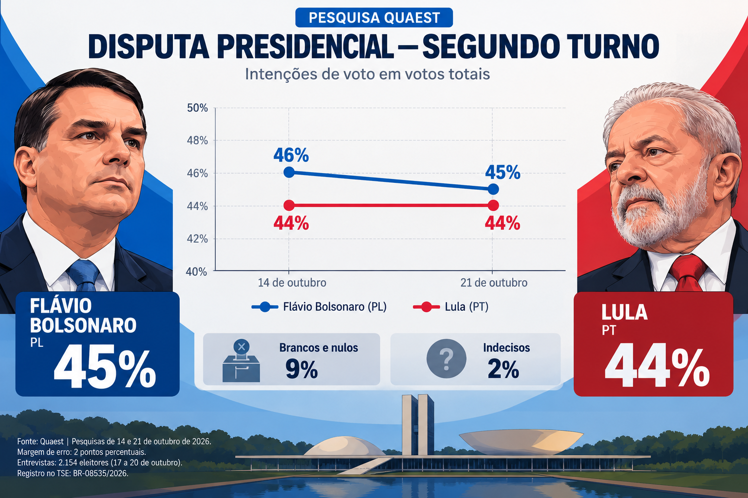 Quaest: vantagem de Flávio Bolsonaro cai para apenas 1 ponto a quatro dias da eleição