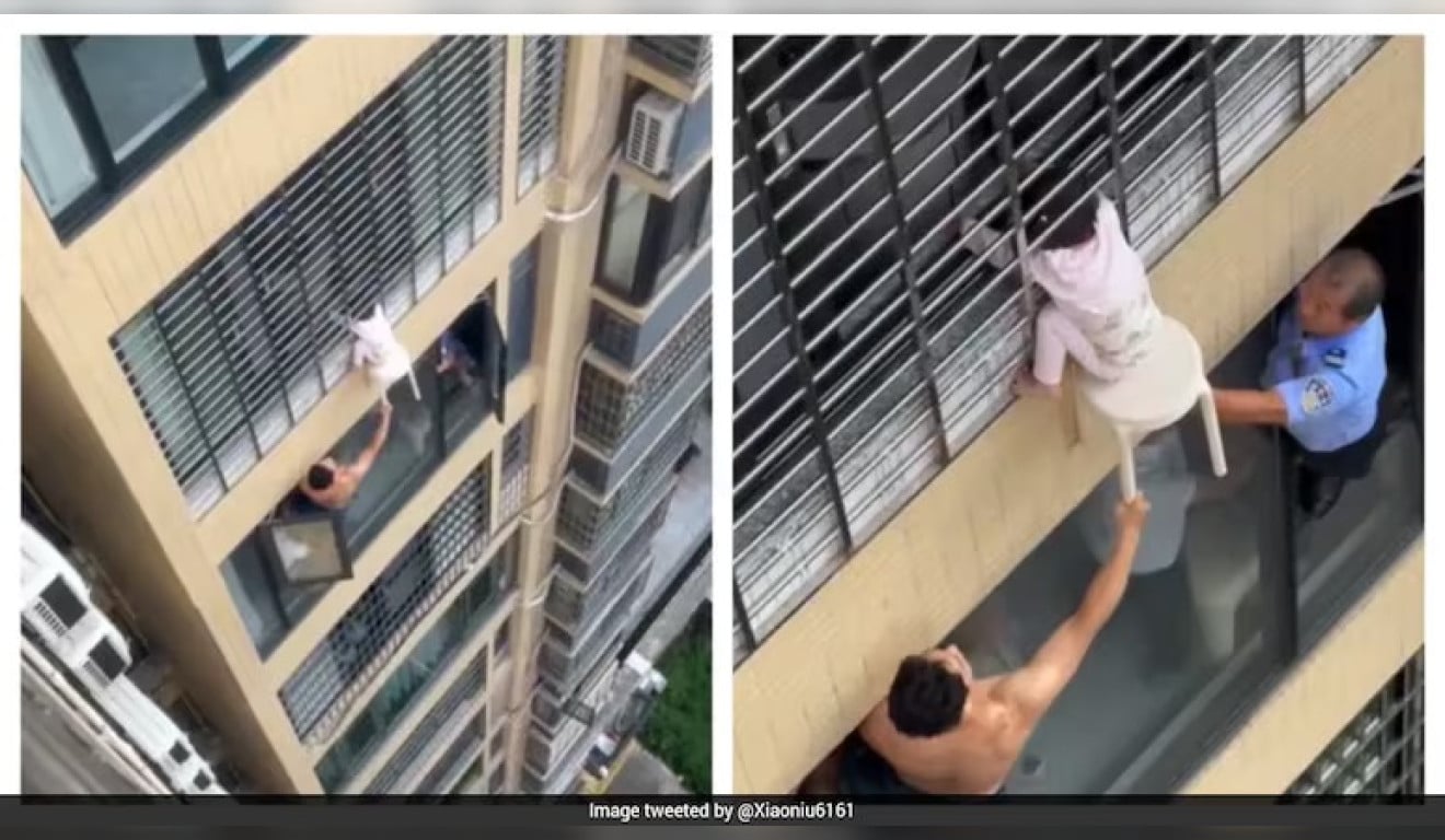 Menina de 3 anos fica pendurada no 12º andar e é salva por vizinhos; VÍDEO