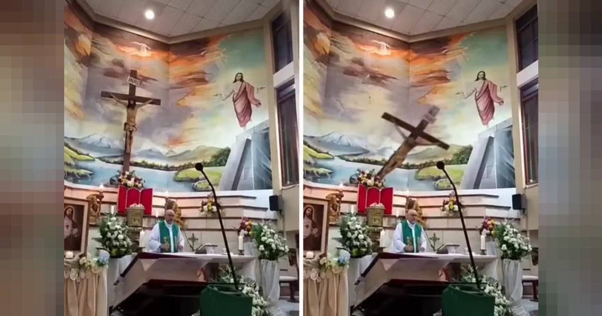Padre morre após ser atingido por cruz durante missa ao vivo; IMAGENS FORTES